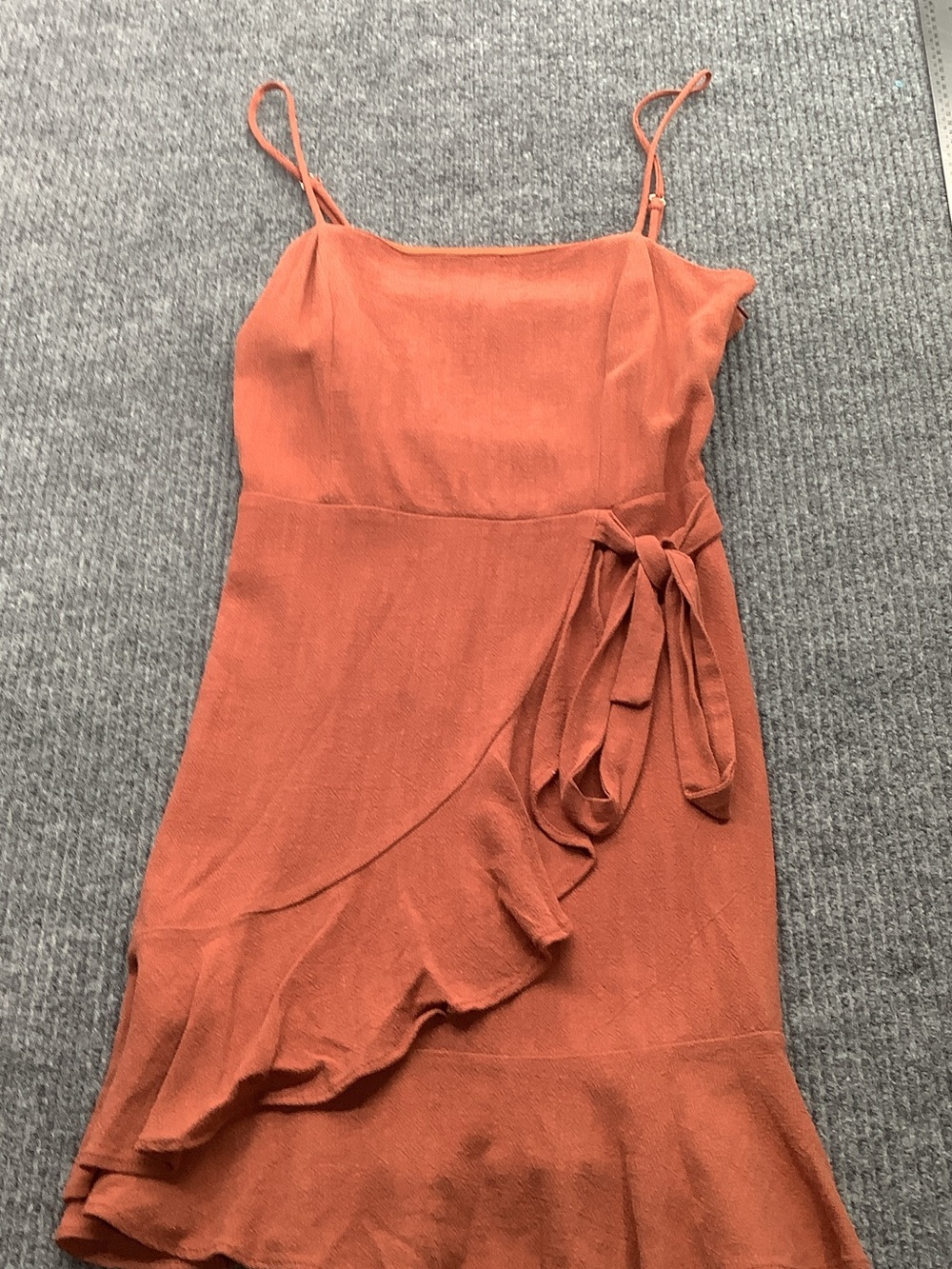 Altar'd State Rust Orange Spaghetti-Strap Wrap Mini Dress